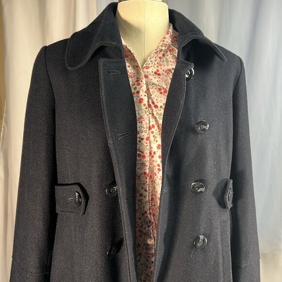 New Nine West navy double breasted wool blend collared button up pea coat 14 - Picture 5 of 13